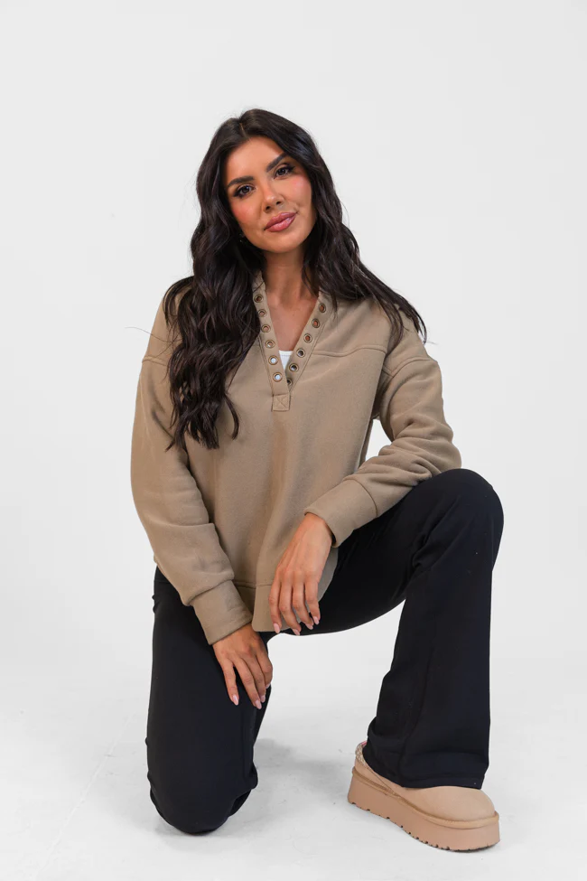 No Competition Taupe Gromet Detail Sweatshirt FINAL SALE - Terpint