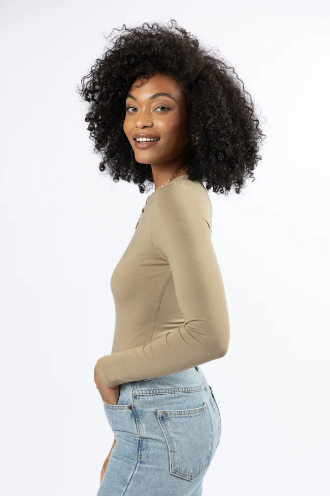 Lucky Me Olive Crew Neck Bodysuit FINAL SALE - Terpint