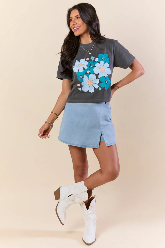 Organic Floral Print Grey Boxy Graphic Tee - Terpint