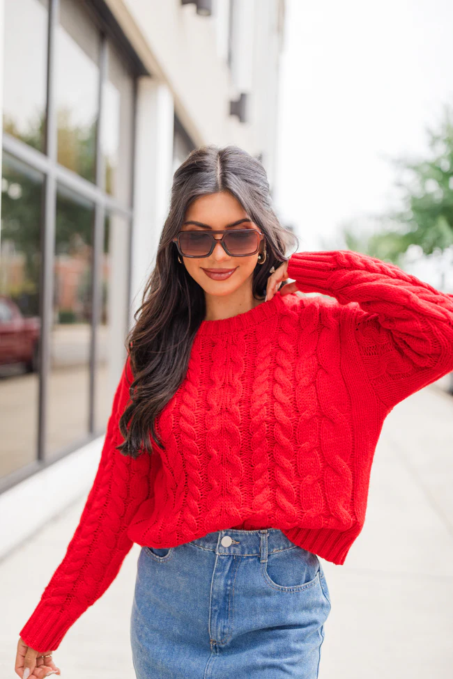 A Cozy Place Red Cable Knit Crew Neck Sweater FINAL SALE - Terpint