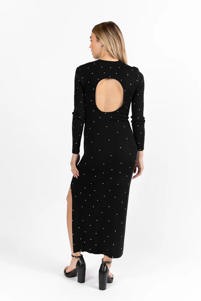 The Art Of Happiness Black Embellished Detail Knit Maxi Dress  FINAL SALE - Terpint