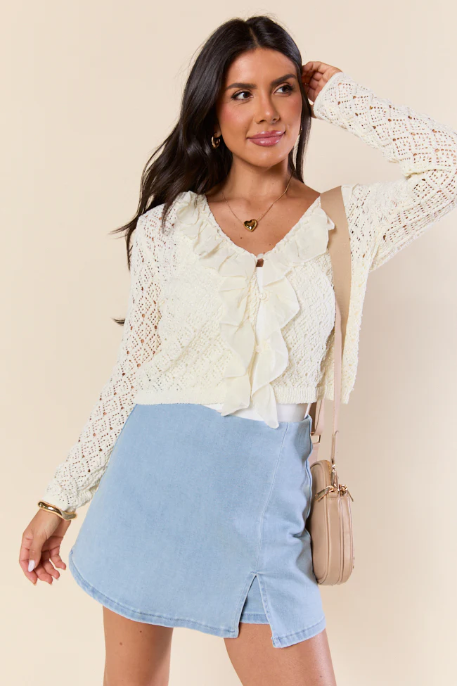 Plenty Of Love Cream Ruffle Trim Cardigan SALE - Terpint