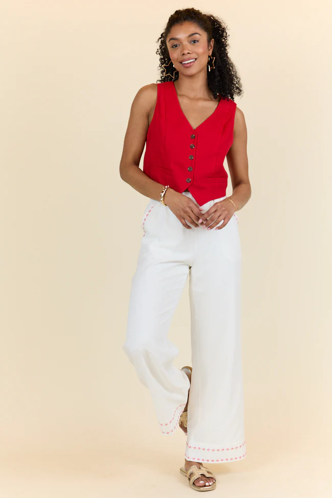 Just Feels Right Off-White Embroidered Pants FINAL SALE - Terpint