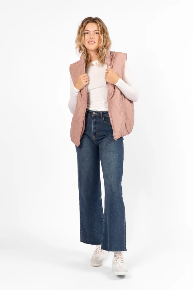 Mountainside Moment Mauve Quilted Puffer Vest - Terpint