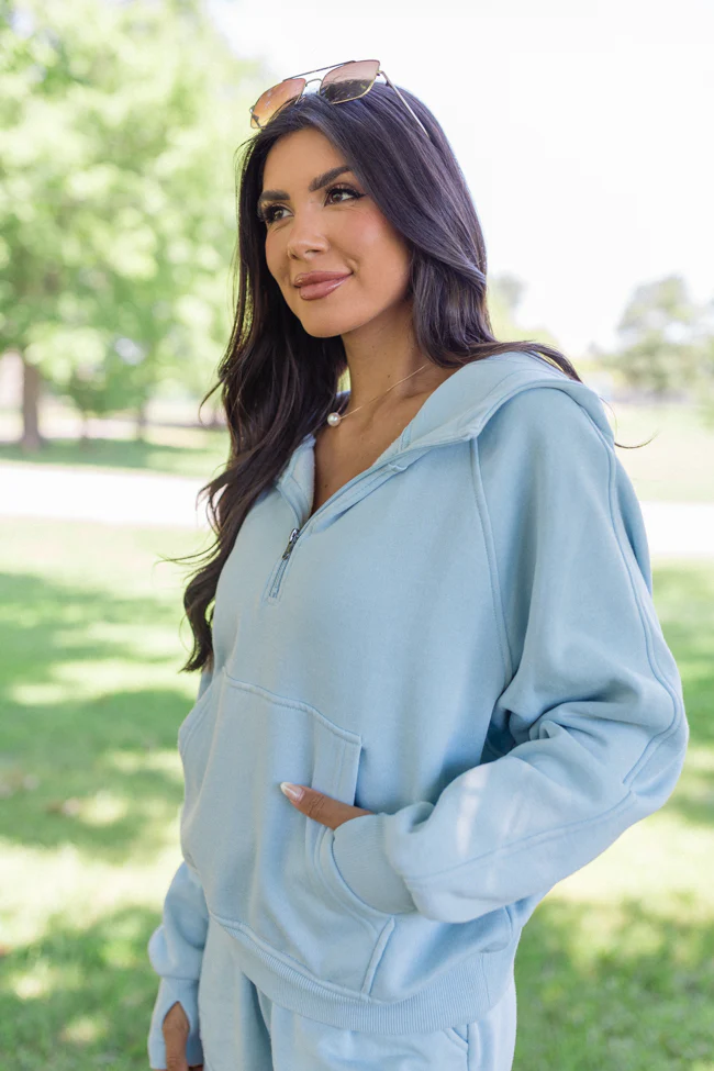 Learn As You Go Blue Acid Wash Quarter Zip FINAL SALE - Terpint
