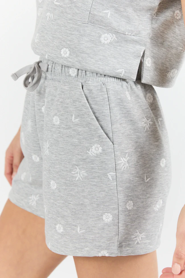 What A Catch Grey Floral Embroidered Shorts SALE - Terpint