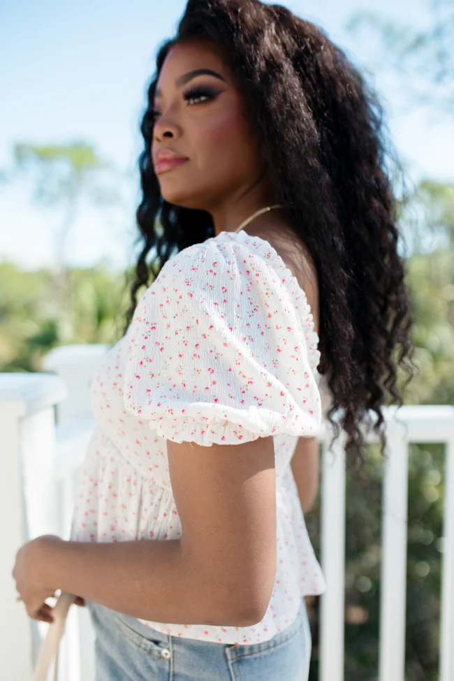 Big Feelings Ivory and Pink Floral Cinched Bust Knit Top FINAL SALE - Terpint