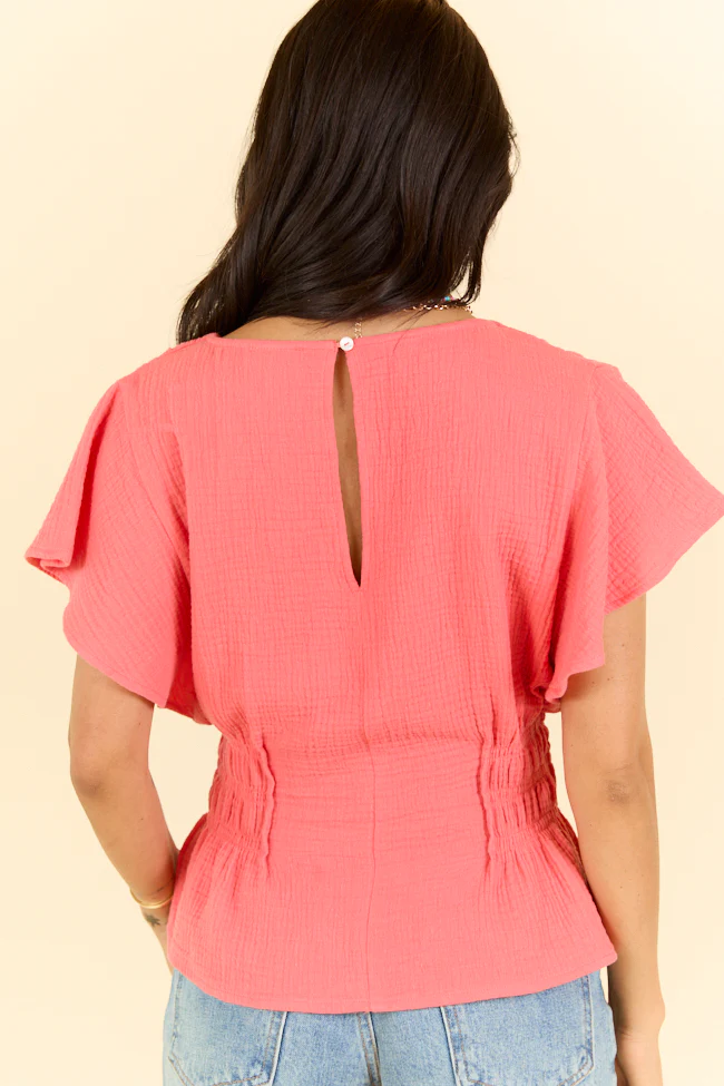 Missed You Solid Cinched Waist Woven Blouse SALE - Terpint