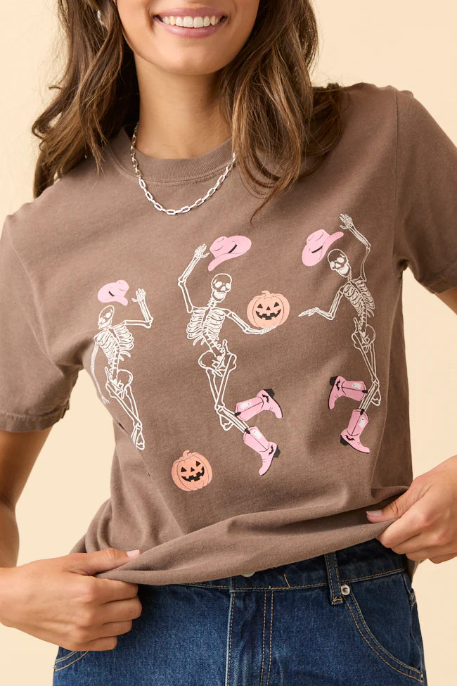 Dancing Skeletons Brown Graphic Tee - Terpint