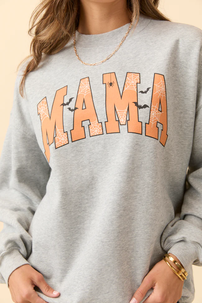 Mama Block Halloween Printed Light Grey Graphic Sweatshirt - Terpint