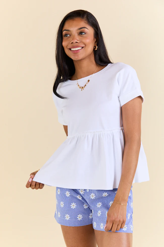 Plainly White Tie Back Peplum Knit Top SALE - Terpint