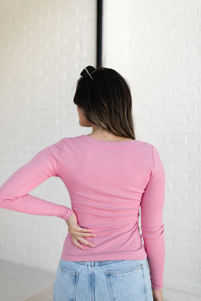 Make Your Choice Rose Ribbed Scoop Neck Long Sleeve Tee FINAL SALE - Terpint