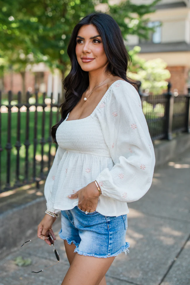 Darling Days Ivory Floral Embroidered Gauze Top - Terpint