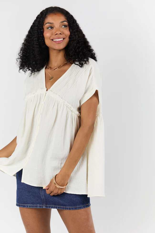If I Knew Ivory Gauze Button Detail Short Sleeve Top FINAL SALE - Terpint