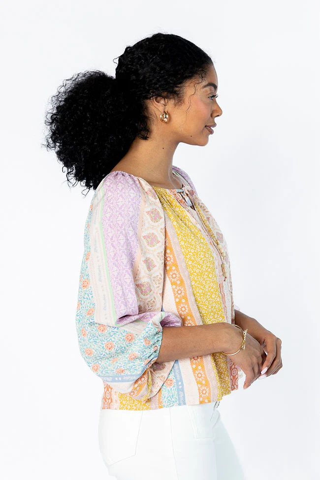 Come Along Multi Floral Patch Print Woven Pop Over Blouse FINAL SALE - Terpint