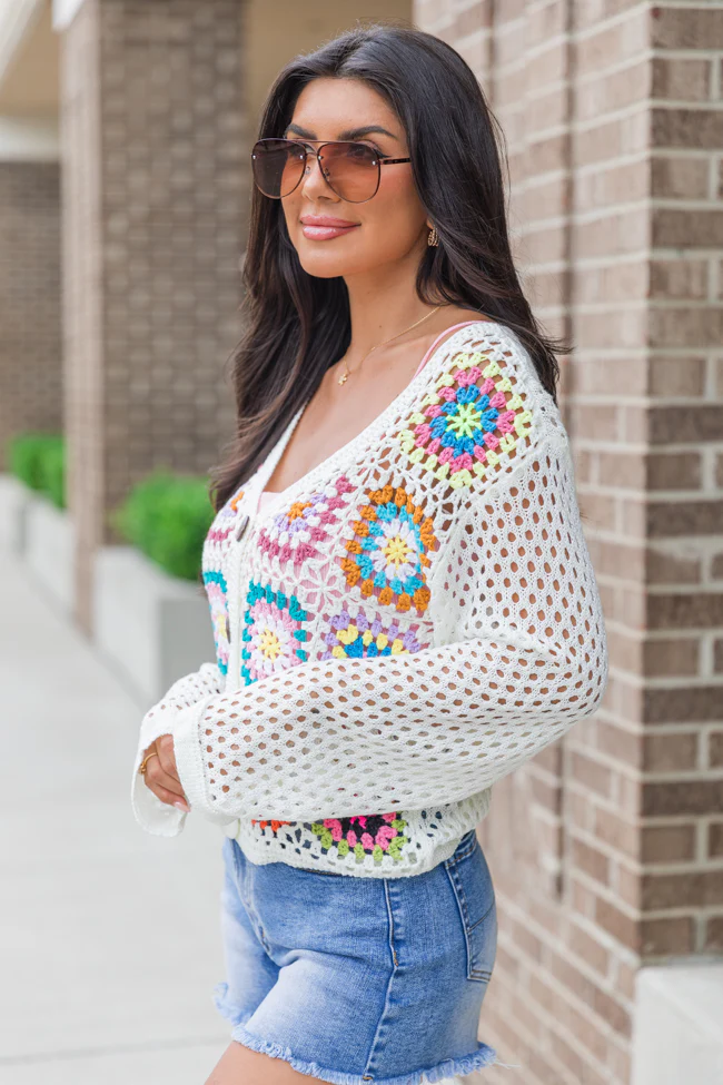 Evermore Elegance Cream Crochet Cardigan FINAL SALE - Terpint