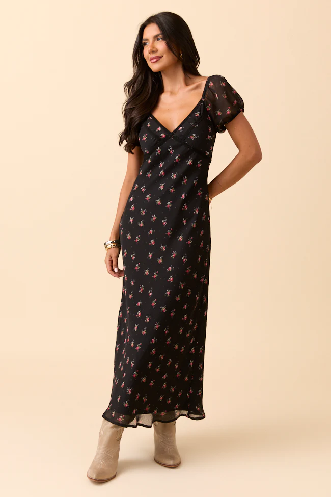 Adelyn Black Floral Maxi Dress SALE - Terpint