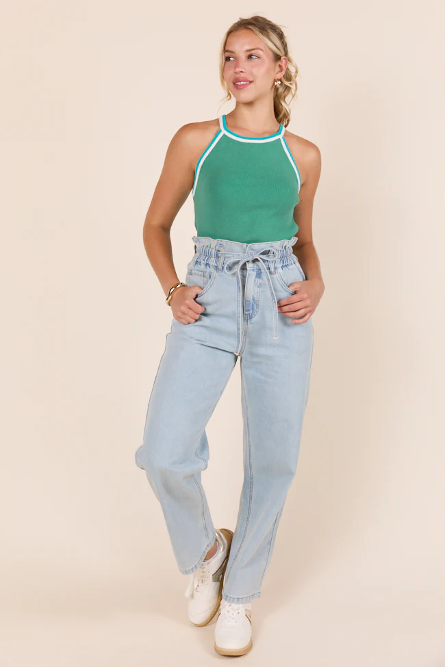 Graely Sleeveless Halter Green Sweater - Terpint