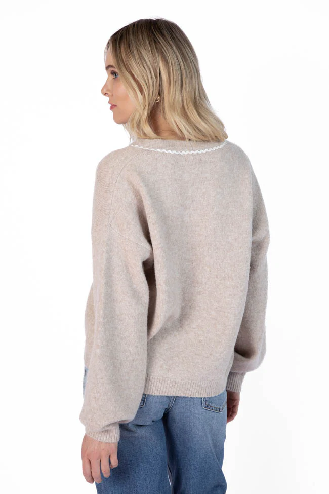 Good Graces Beige and Ivory Rickrack Trim Cardigan FINAL SALE - Terpint