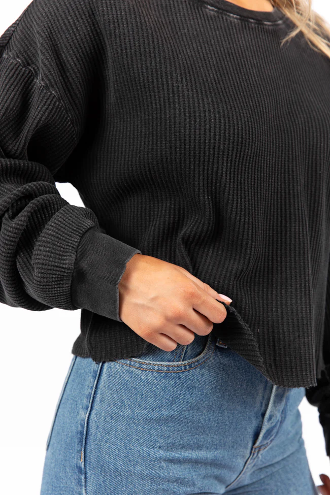 Fun and Games Black Acid Washed Waffle Long Sleeve Tee FINAL SALE - Terpint