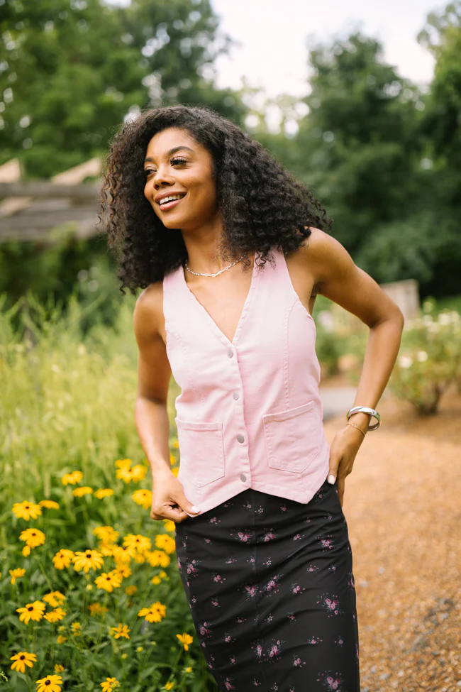 Beneath The Moon Pink Stretch Denim Vest - Terpint