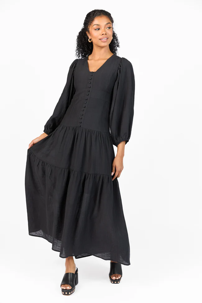 Enchanting Moments Black Button Detail Maxi Dress FINAL SALE - Terpint