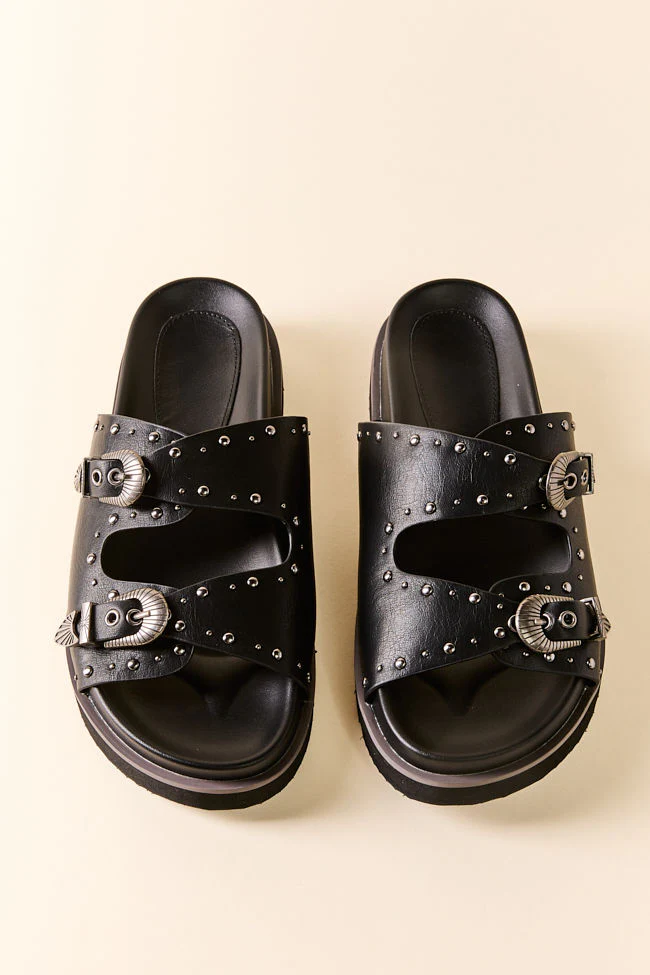 Effie Black Buckle Slide Sandals - Terpint
