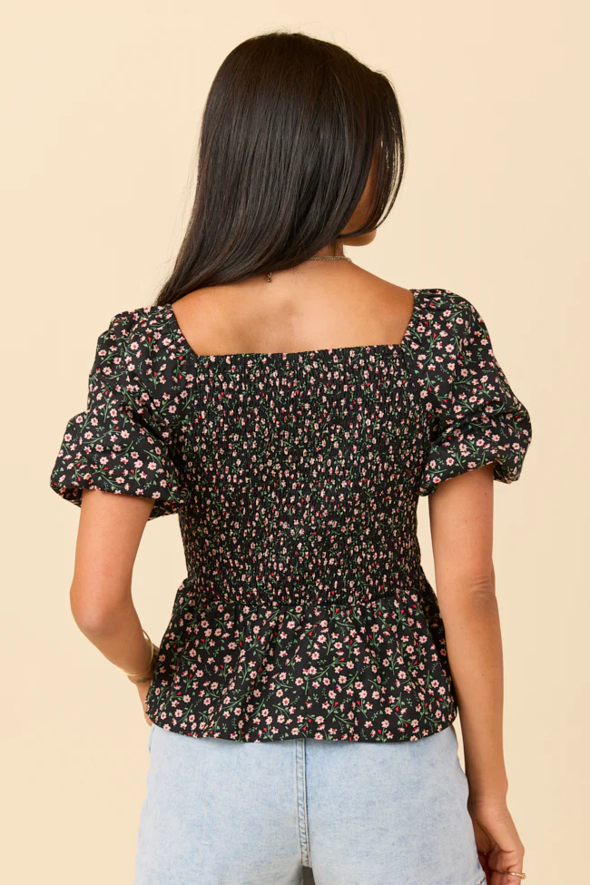 Twist On Things Black Floral Twist Bust Woven Blouse - Terpint
