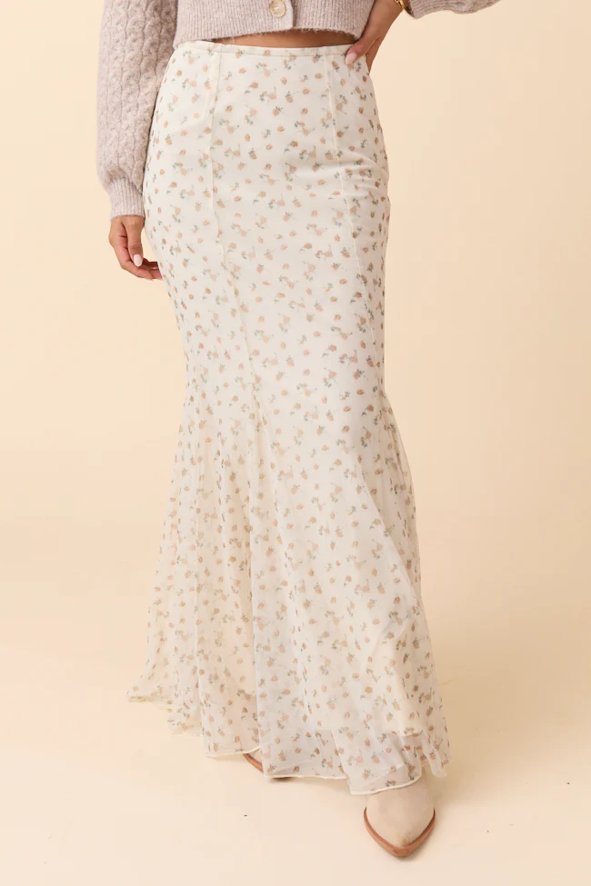 Anna Marie Neutral Floral Knit Maxi Skirt - Terpint