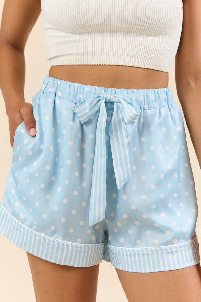 No Alarm Blue Polka Dot Satin Pajama Shorts - Terpint
