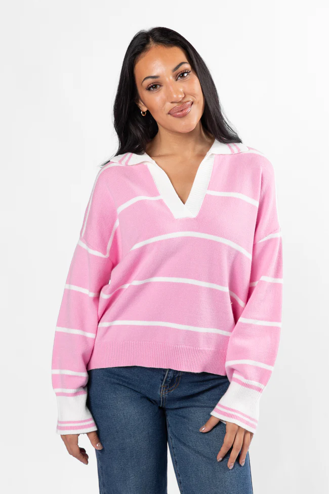Imagine That Pink Striped Collared Sweater FINAL SALE - Terpint