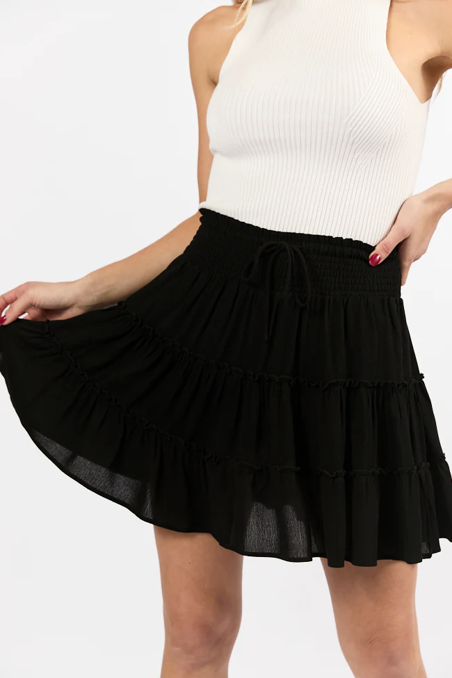 Through The Garden Black Longer Length Solid Mini Skort SALE - Terpint