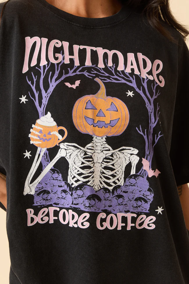 Nightmare Before Coffee Black Oversized Graphic Tee DOORBUSTER - Terpint