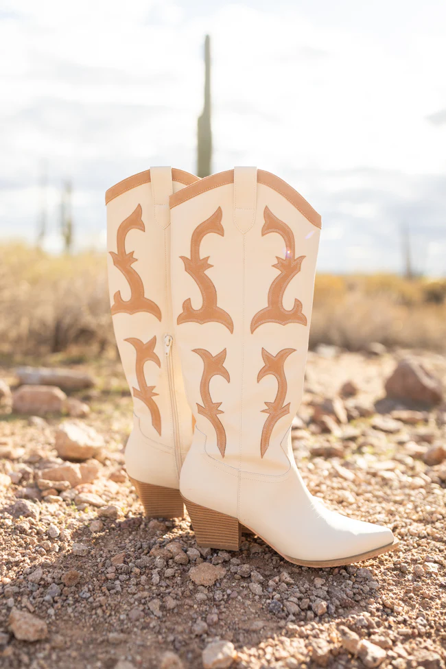 Adriana Beige Cowboy Boots DOORBUSTER - Terpint