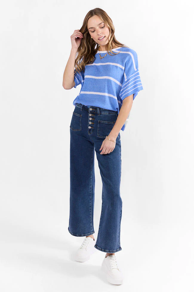 Wear It Well Blue And Ivory Striped Sweater T-Shirt FINAL SALE - Terpint