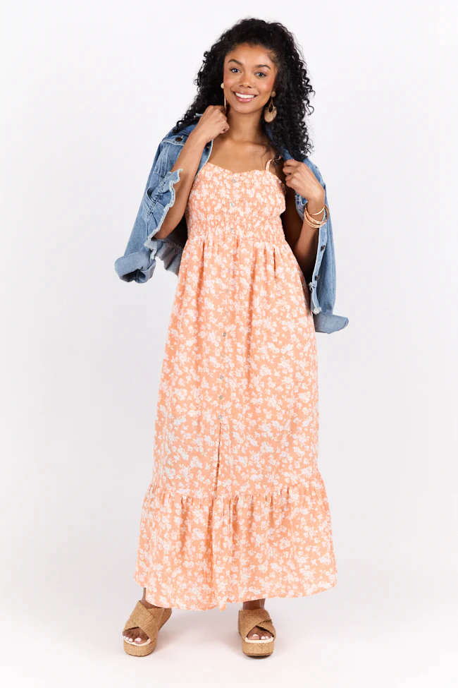 Blooming Beauty Orange Ditsy Floral Midi Dress FINAL SALE - Terpint
