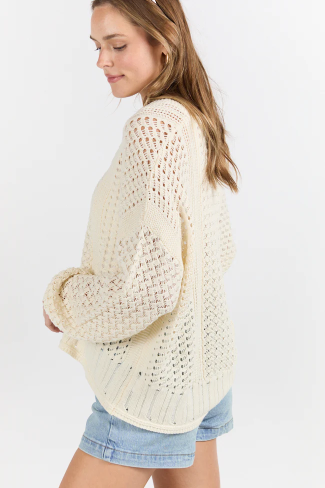 Morning Markets Cream Open Knit V-Neck Sweater FINAL SALE - Terpint