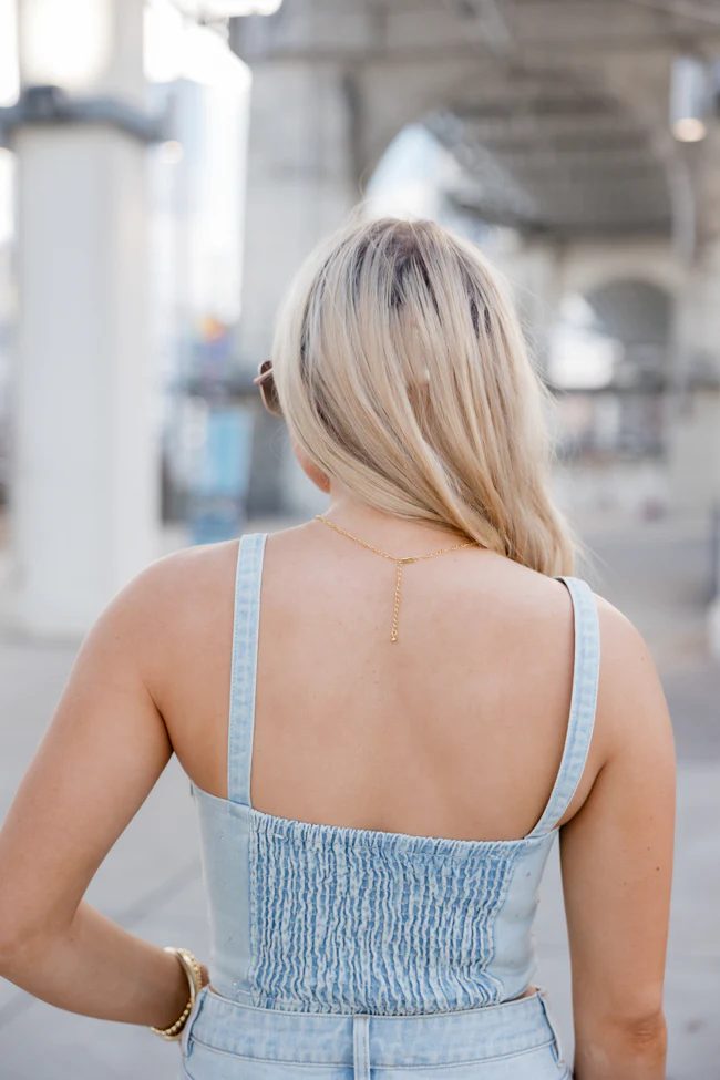 Well Rehearsed Light Wash Rhinestone Studded Denim Tank FINAL SALE - Terpint