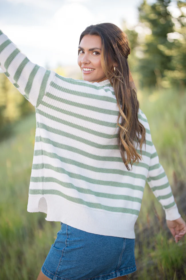 Keep On Shining Olive And Cream Striped Turtleneck Sweater FINAL SALE - Terpint