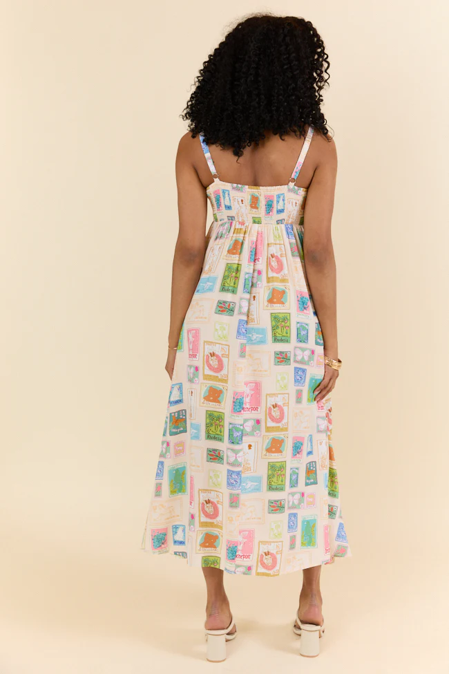 World Traveler Stamp Print Midi Dress FINAL SALE - Terpint