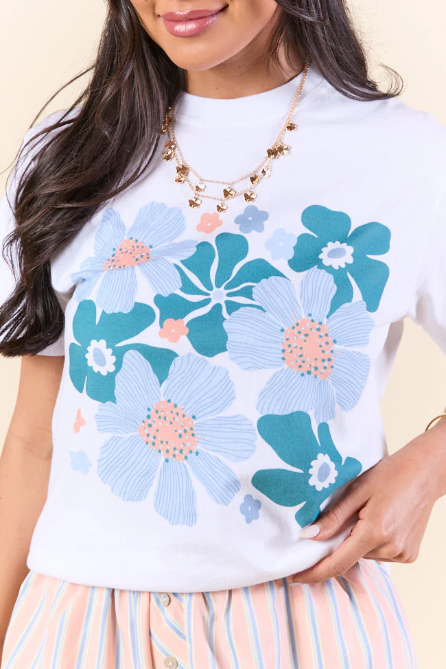 Organic Floral Print White Graphic Tee - Terpint