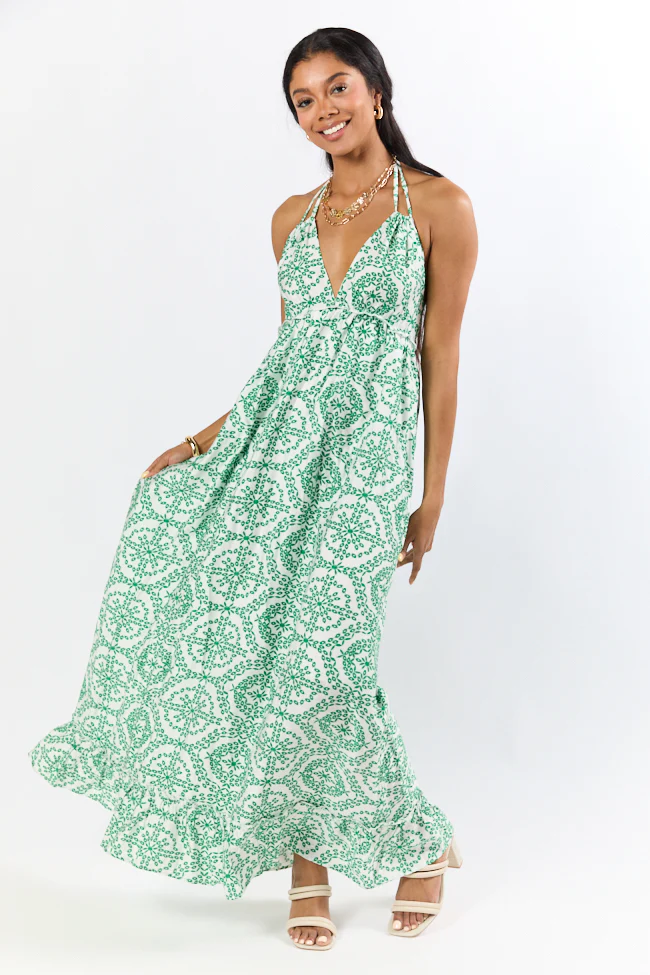 Charleston Charm Green and Ivory Printed Maxi Dress FINAL SALE - Terpint