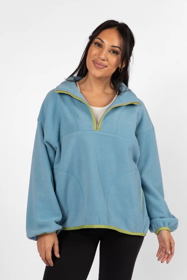 Outside The Box Blue Contrast Trim Fleece Pullover FINAL SALE - Terpint