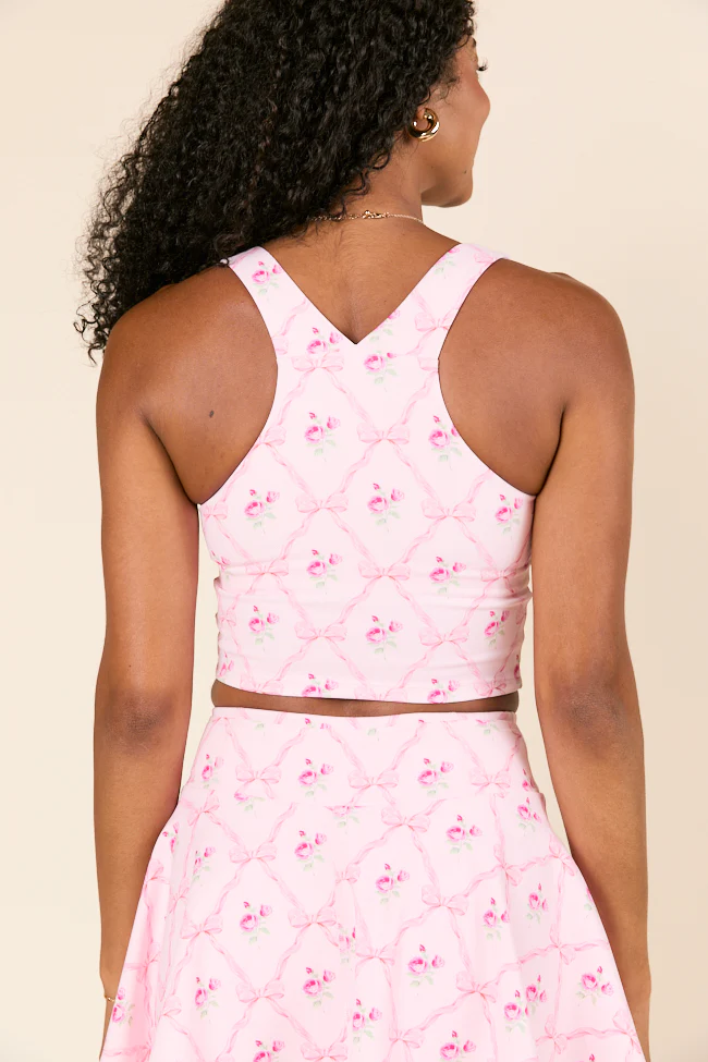 Head Start Pink Floral and Bows Printed V-Shaped Back Active Top - Terpint