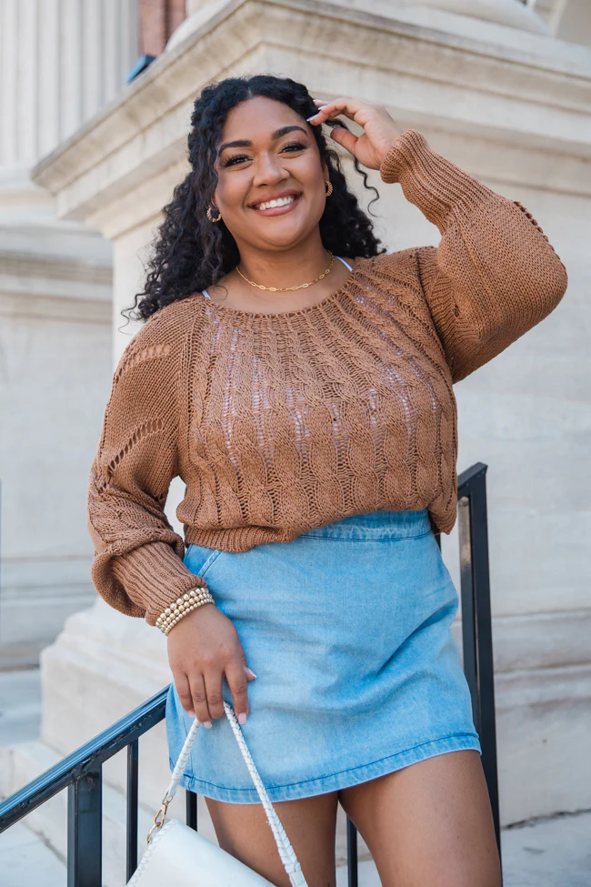 I'm Just Me Brown Cable Knit Lightweight Sweater FINAL SALE - Terpint