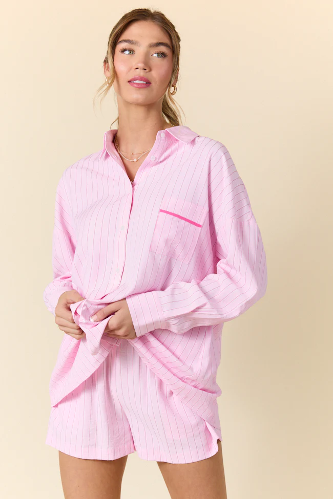 Take It Slow Pink Pinstripe Lounge Set DOORBUSTER - Terpint