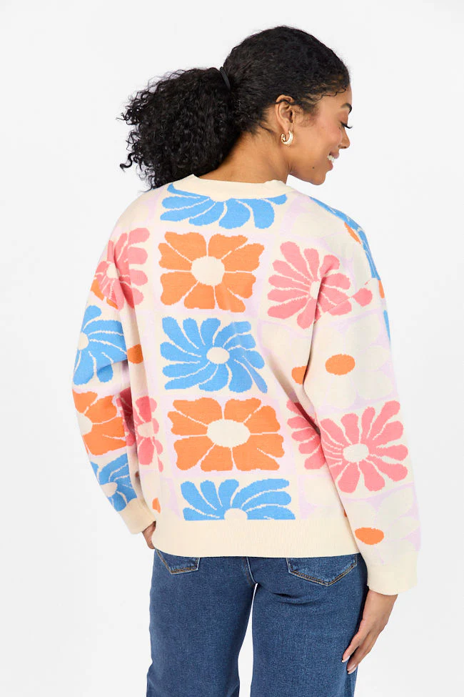 Gracious Gardens Blue Multi Block Floral Sweater FINAL SALE - Terpint