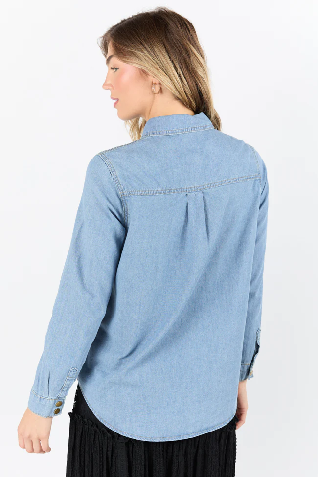 Gussied Up Yoke Detail Chambray Button Down Shirt - Terpint
