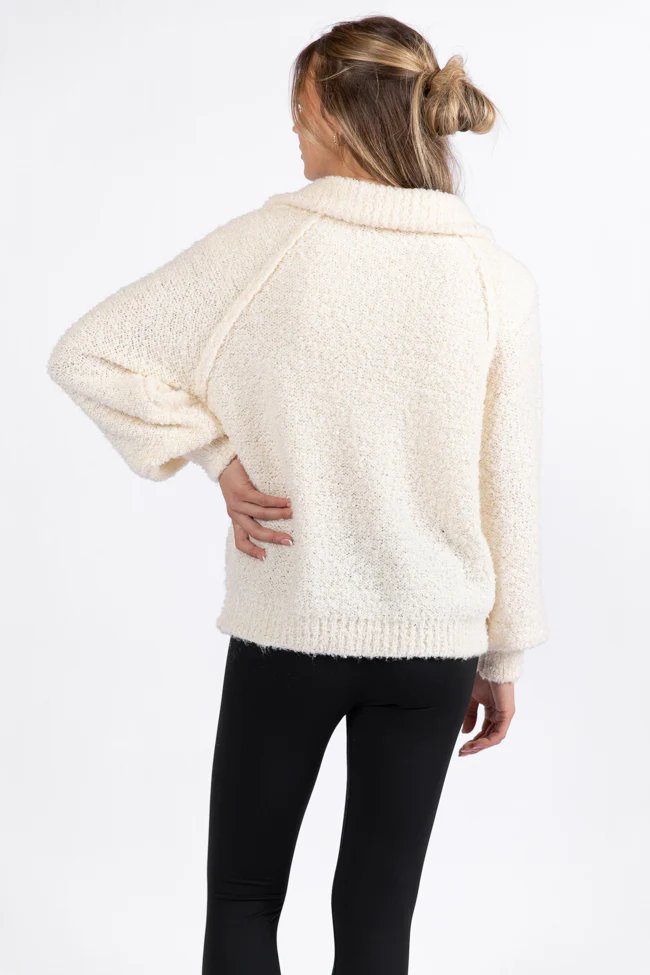 Signature Move Cream Fuzzy Quarter Zip Pullover FINAL SALE - Terpint