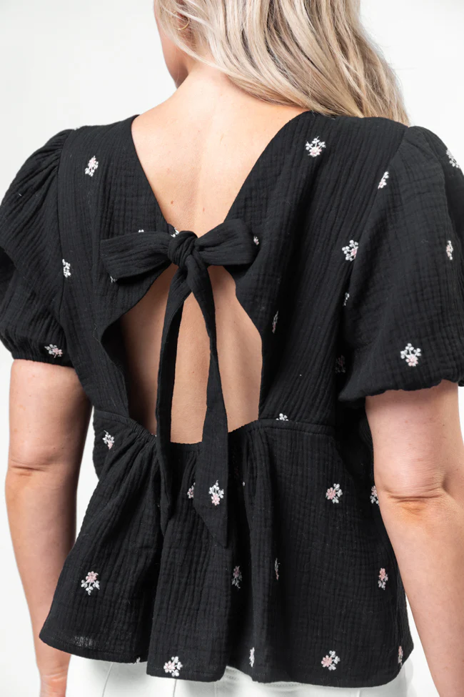 Endless Charm Black Floral Embroidered Gauze Blouse DOORBUSTER - Terpint
